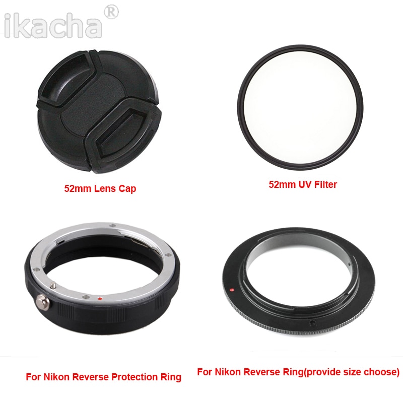 4 In1 Reverse Protection Camera Macro Lens Adapter Set For Nikon d90 d3100 d3200 d3300 d5100 d5200 d5300 Lens 52mm UV Filter