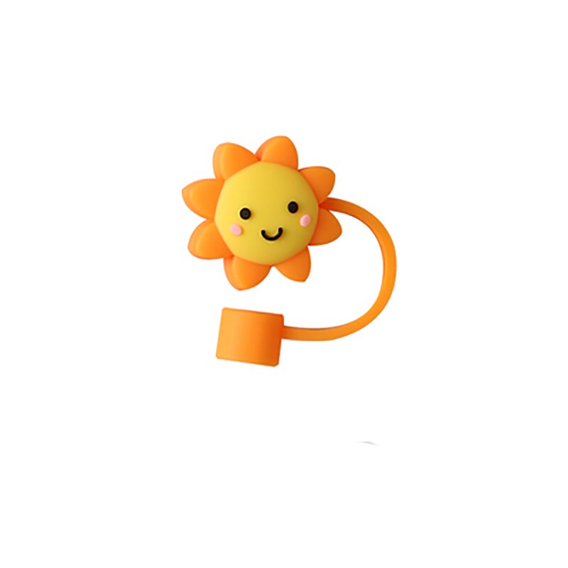 Bouchon de paille en Silicone, capuchon anti-poussière, tasse à boire réutilisable, accessoires de paille en verre, bouchon de dessin animé, couvercle de tête d'aspiration, mignon universel: the little sun