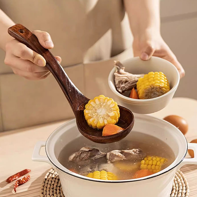 Teak Houten Pollepel Lepel Keuken Opscheplepel Met Achterhaken Non-stick Houten Soeplepel Voor Koken Serveren En Roeren