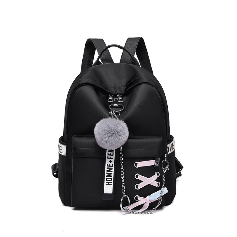 Toposhine Kette Frauen Rucksack Bänder Damen Schule Tasche 5 Farbe Mädchen Riemen Kleine Schulter Tasche Weibliche Reisen Sanft Rucksäcke: Schwarz