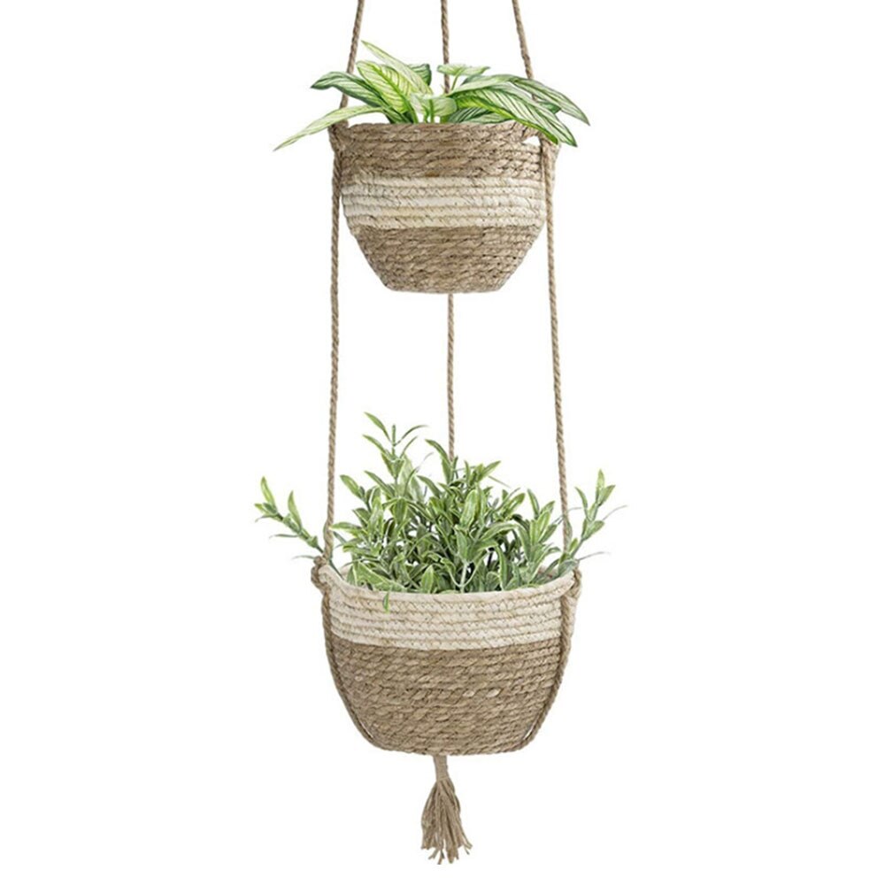 Nordic Natural Hanging Plant Pot Plants Hanger Cotton Rope Hanging Seagrass Flower Planting Basket Basket Holder Garden Decor: D2