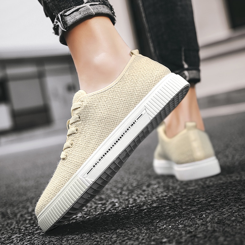 Baskets de printemps pupuda pour hommes, chaussures en toile de lin, chaussures décontractées tendance pour hommes, espadrilles confortables, chaussures de course classiques