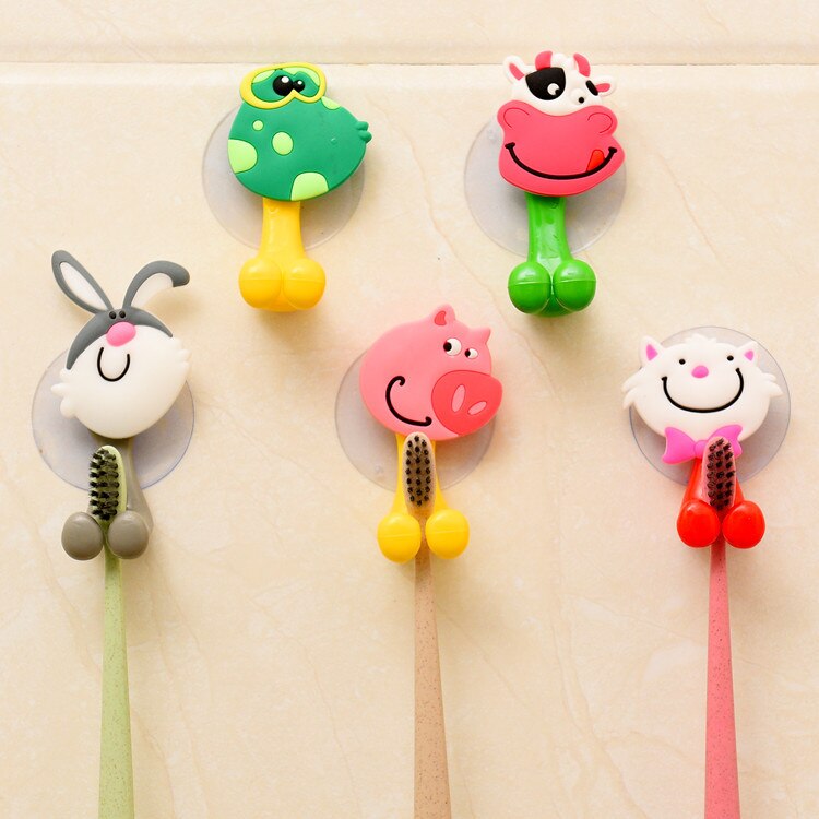 Cuidado del bebé lindo dibujo Animal forma titular ventosa ganchos de succión conjunto colgante bebé soporte para cepillo dental infantil accesorios de baño