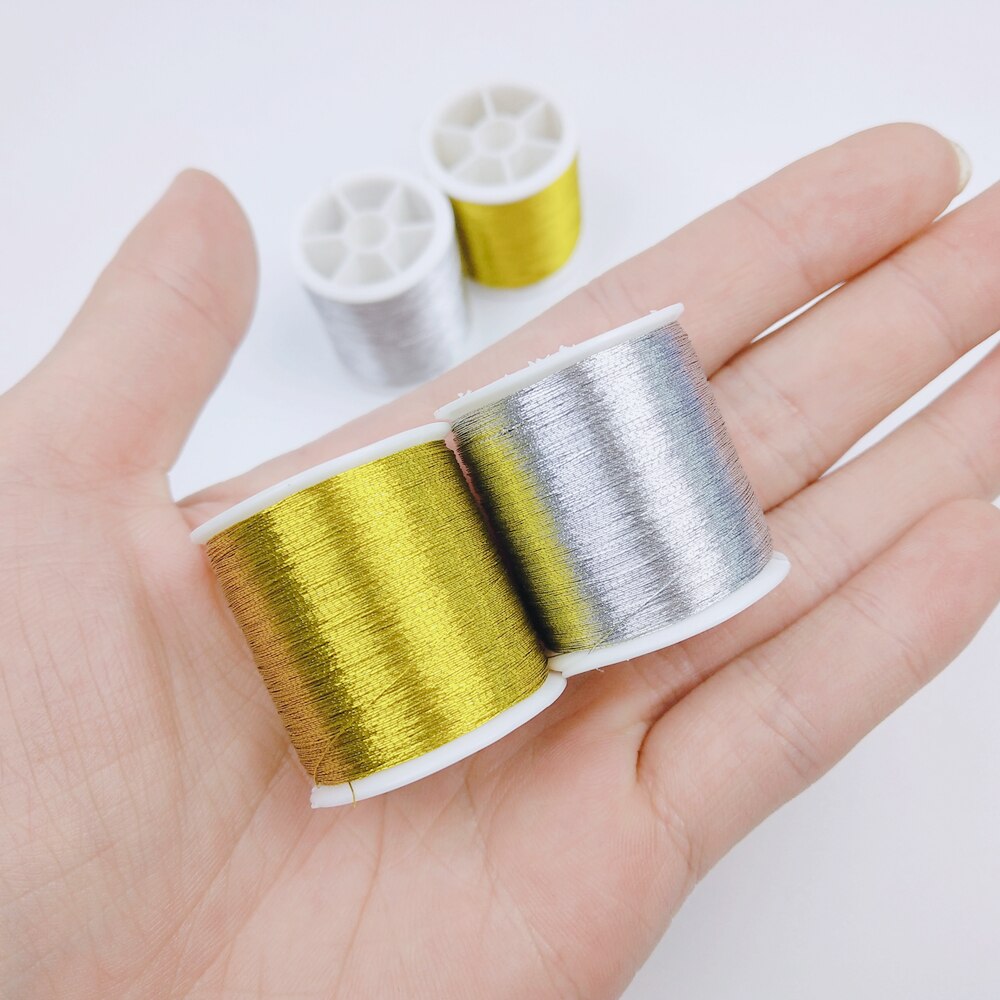 Embroidery Sewing Threads Gold/Silver Sewing Thread Supplies Cross Stitch Polyeste Durable Threads 100M Per Roll