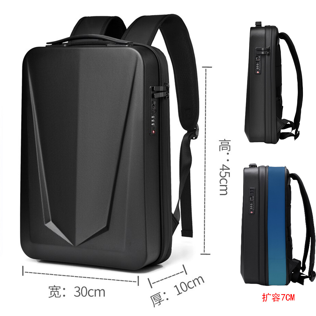Sac à dos pour ordinateur portable 17 pouces pour hommes, étanche, extensible, coque rigide, antivol, Tsa, chargement USB, bureau, voyage, affaires, sac à bandoulière: Black