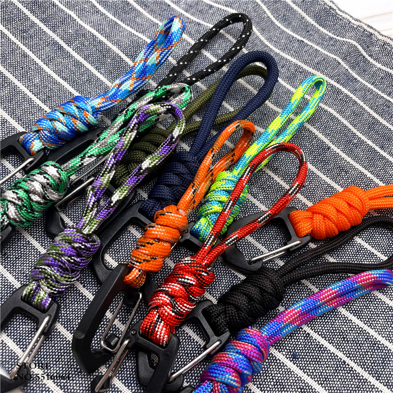 LLavero de Paracord para exteriores, cordón de nailon trenzado, cuerda de paracaídas de alta resistencia, mosquetón, llavero para mochila de teléfono