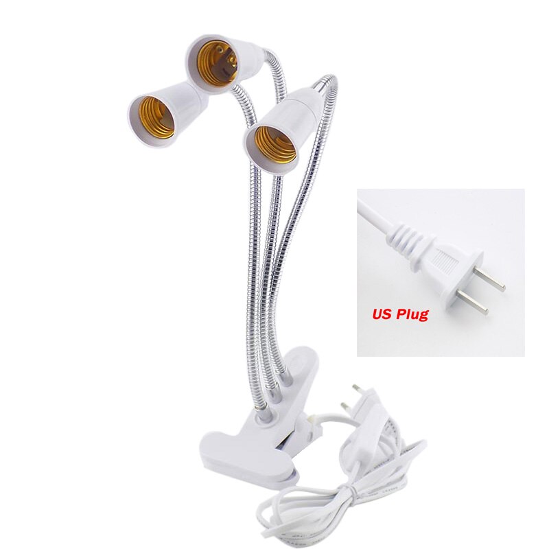 3 Head Flexible Light Clip E27 Socket With On/Off Switch Lamp Holder For Desk Light LED Plant Grow Bulbs Base EU/US Plug: 3 head US plug