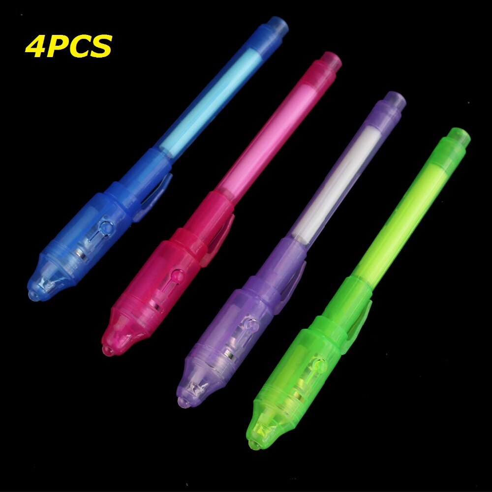 4 teile/los, UV-Licht Stift Unsichtbare Tinte Sicherheit Marker Stift Mit Ultra Violet LED Schwarzlicht