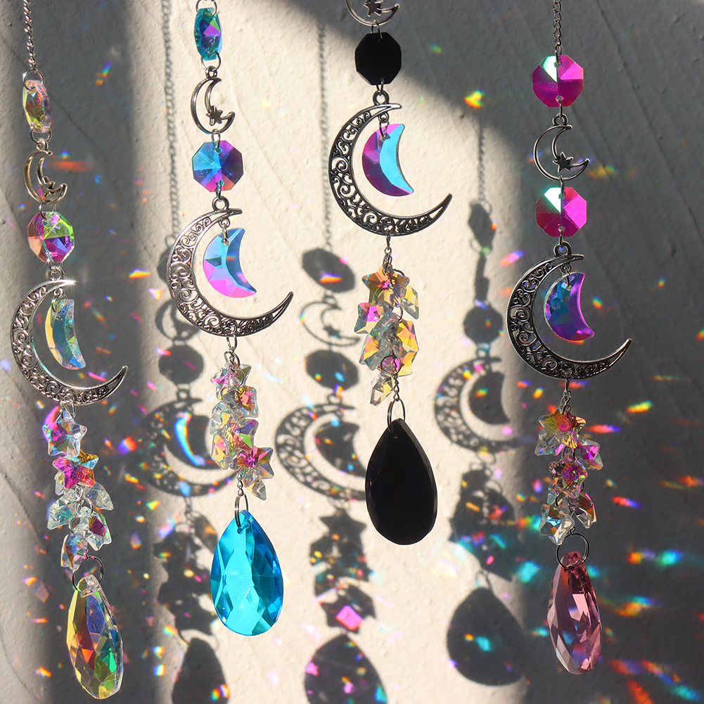 Sun catcher Crystal Moon campanelli eolici prismi diamantati appeso luce Catcher arcobaleno fai tende da finestra pendente decorazioni per la casa