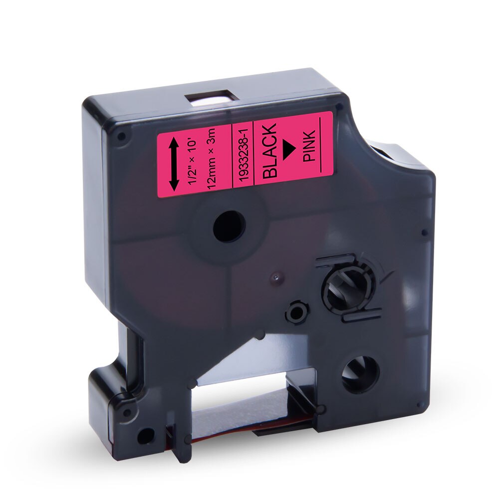 UniPlus Fluorescent Label Tape 12mm*3m Replace Dymo D1 Tape Black on Fluorescent Pink for Dymo Label Maker Printer 350 160 150