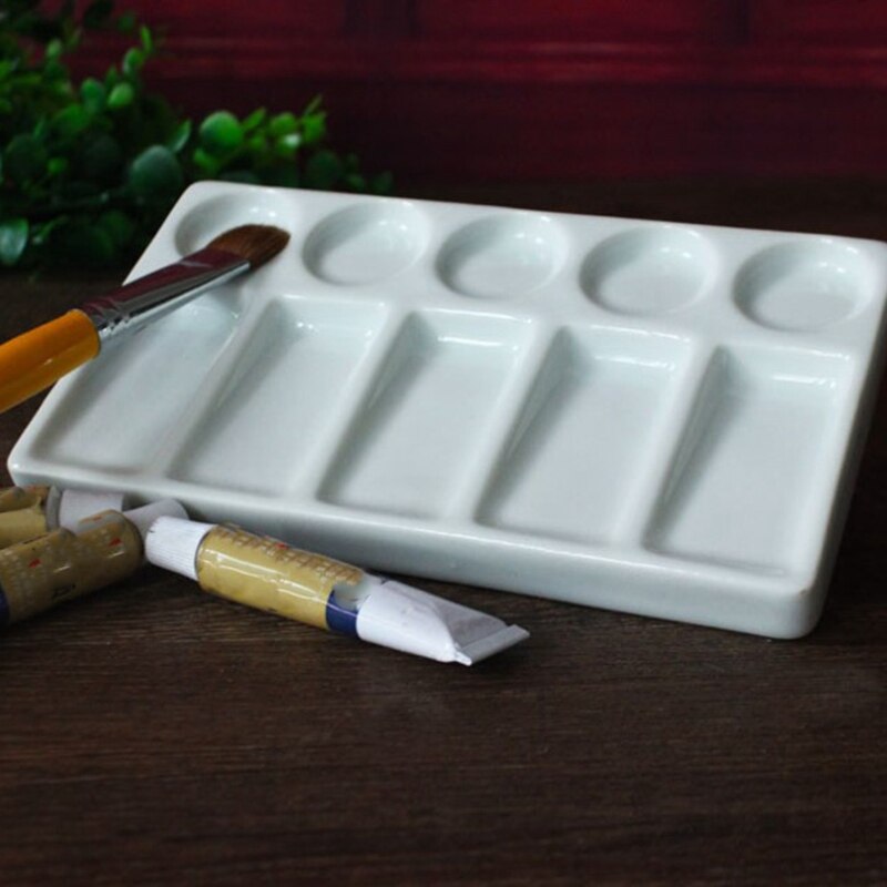 Ceramic Artist Paint Palette 10-Hole Rectangle for Watercolor Gouache
