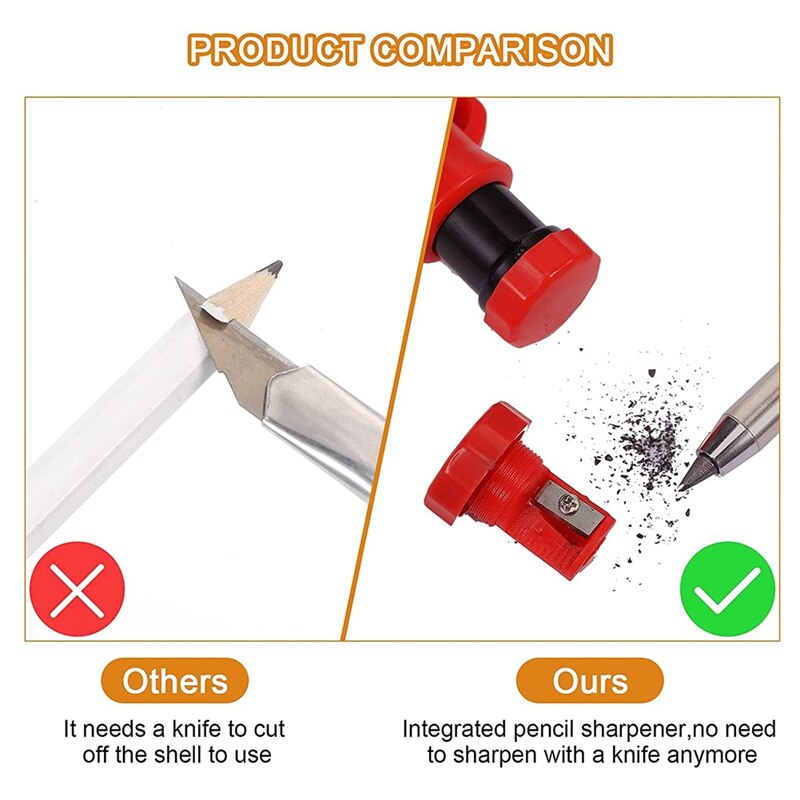 5 Pcs Solid Carpenter Pencil Set With 18 Refills And 1 Utility Knife Built-In Deep Hole Construction Pencil Marking Tool