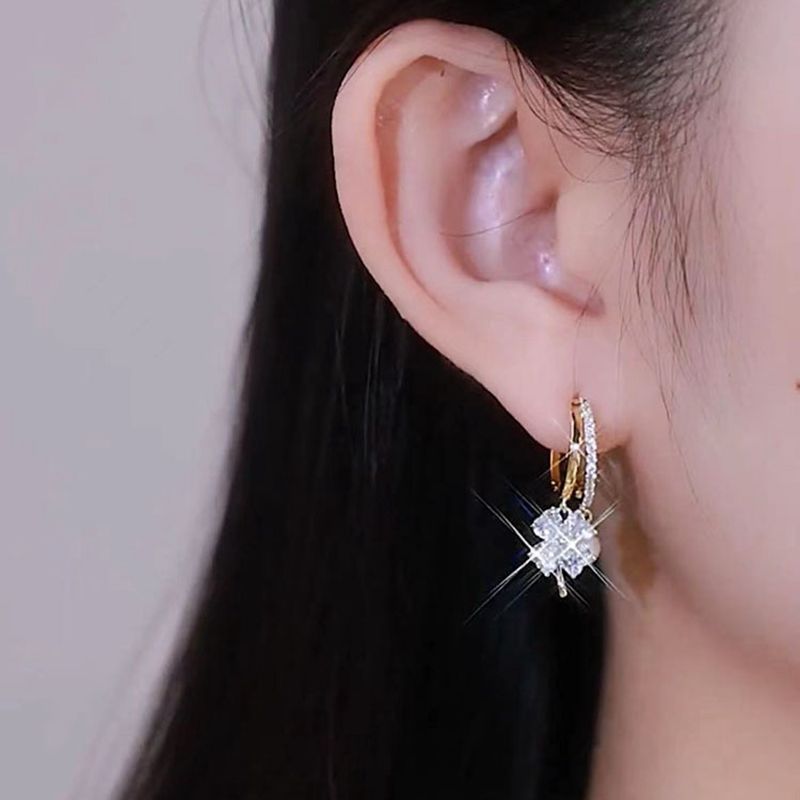 Boucles d'oreilles Germanium magnétothérapie lymphatique pour la perte de poids, cristal violet, fleur à quatre feuilles, perle, nouvel accessoire d'oreille de luxe léger: Bronze