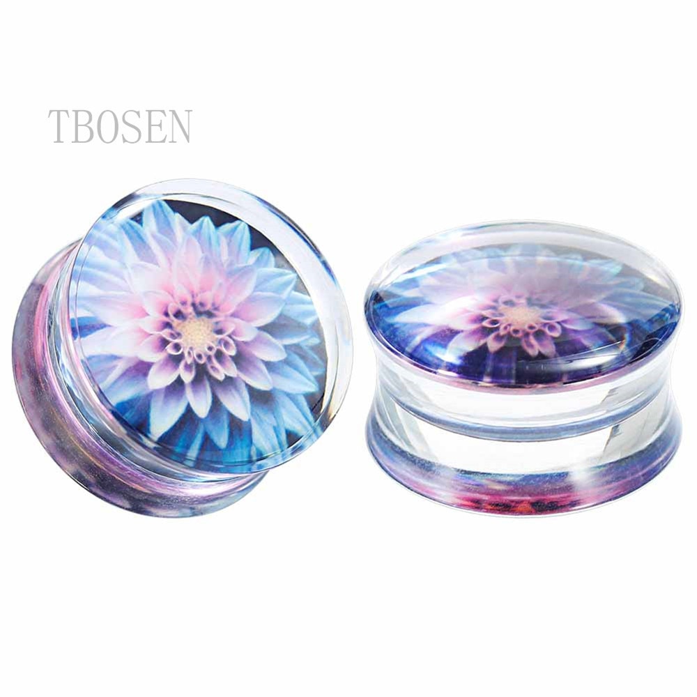 TBOSEN Kleurrijke Bloemen Eenvoudige Transparante Arylic Ring Body Jewellery Oordoppen Gaugues Tunnels 2PCS