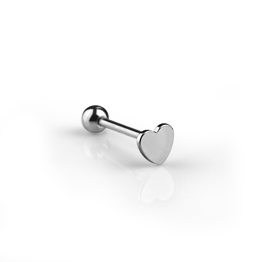 Heart tongue ring polished stainless steel tongue stud woman man tongue piercing jewelry gold silver 1-2 pcs: sliver