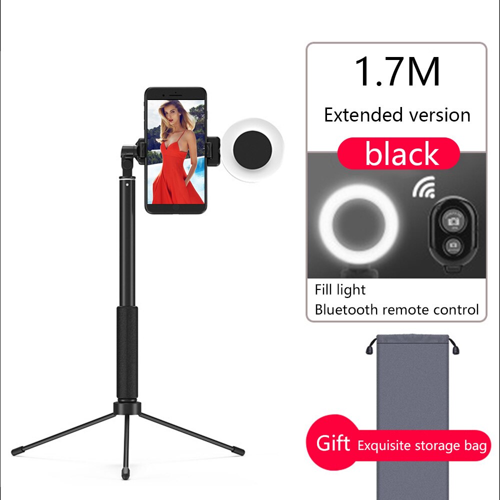 Spash 170cm Selfie bâton rotatif multifonction trépied remplir lumière Bluetooth télécommande Selfiestick pour Smartphone iPhone: Black