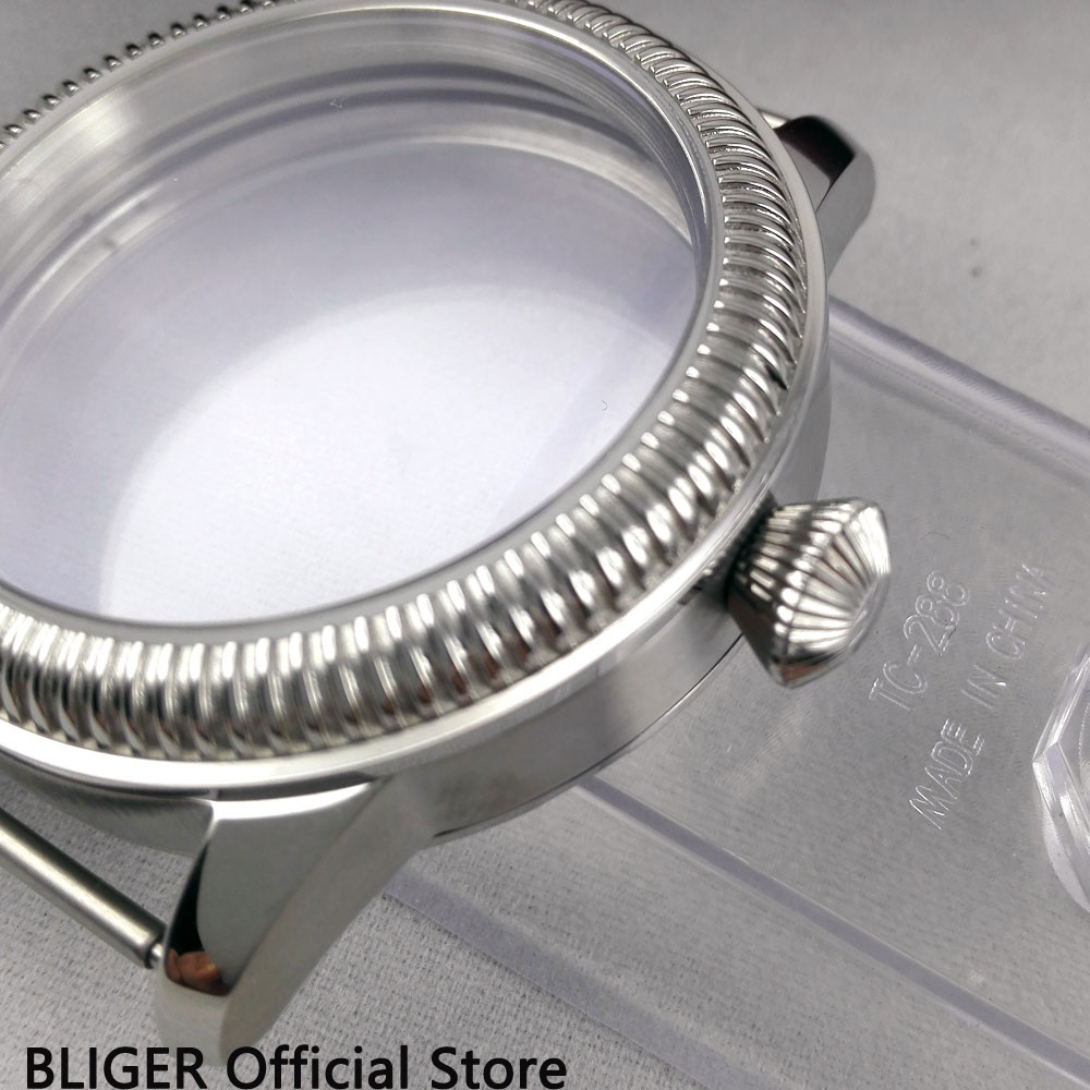 Classic 44MM Polished Stainless Steel Watch Case With Bezel Fit For ETA 6497 6498 Hand Winding Movement