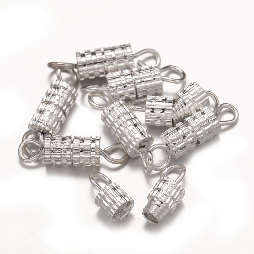 20pcs 12x4mm Brass Screw Clasps Barrel Clasps Cord End Caps Jewelry End Tips Connectors for Bracelet Necklace Making Accessories: Silver