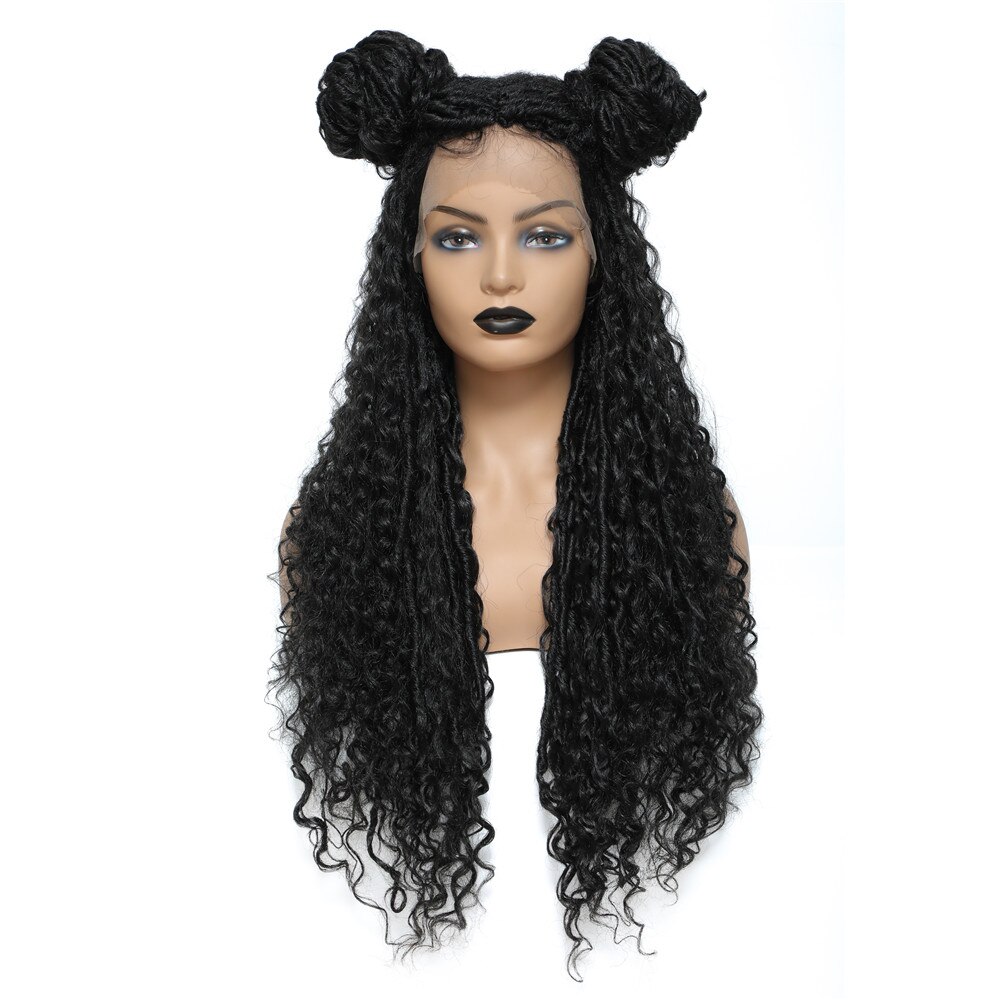 X-TRESS Faux Locs Braided Wigs Synthetic Lace Front Wig for Women Straight Dreadlock Mixed Curly Hair Middle Part Crochet Braids