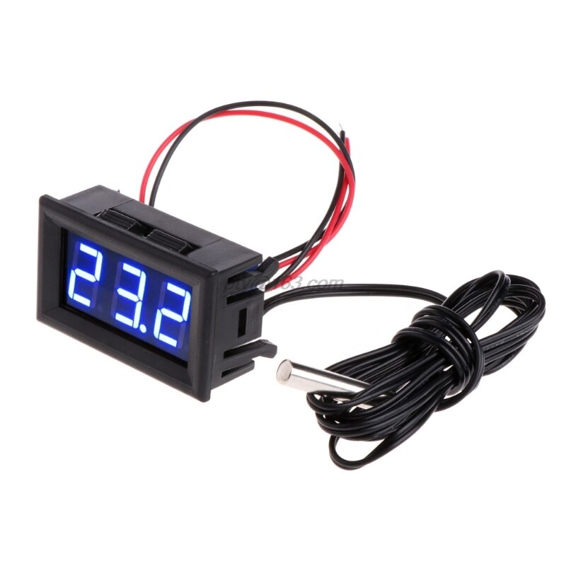 -50 ~ 110 grad  dc 12v digital ledet termometer bil temperatur monitor panel meter: Blå
