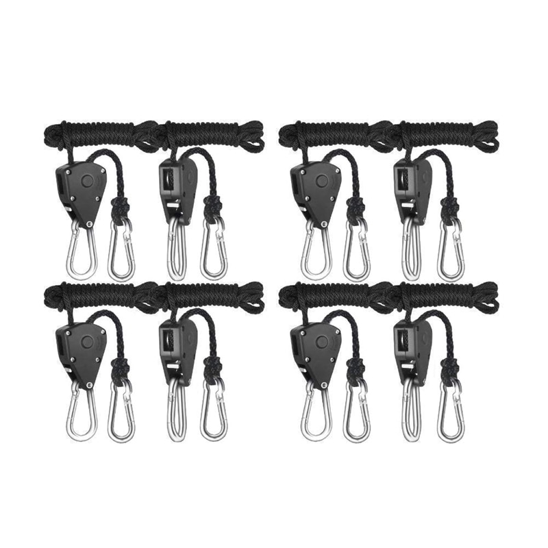 4 Pairs 1/8 Inch Adjustable Heavy Duty Rope Hanger - Reinforced Metal Internal Gears Ratchets, Loose-Proof , 8-Ft Long &: Default Title