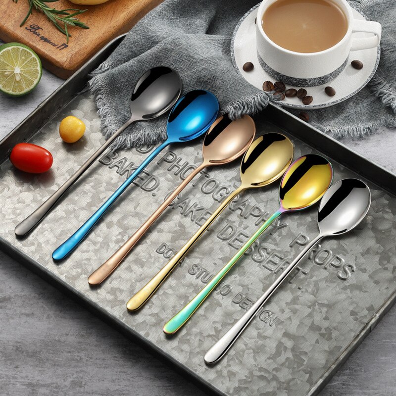 304 Stainless Steel Long Handle Household Cute Korean Spoon Adult Dinner Spoon Gold Plated