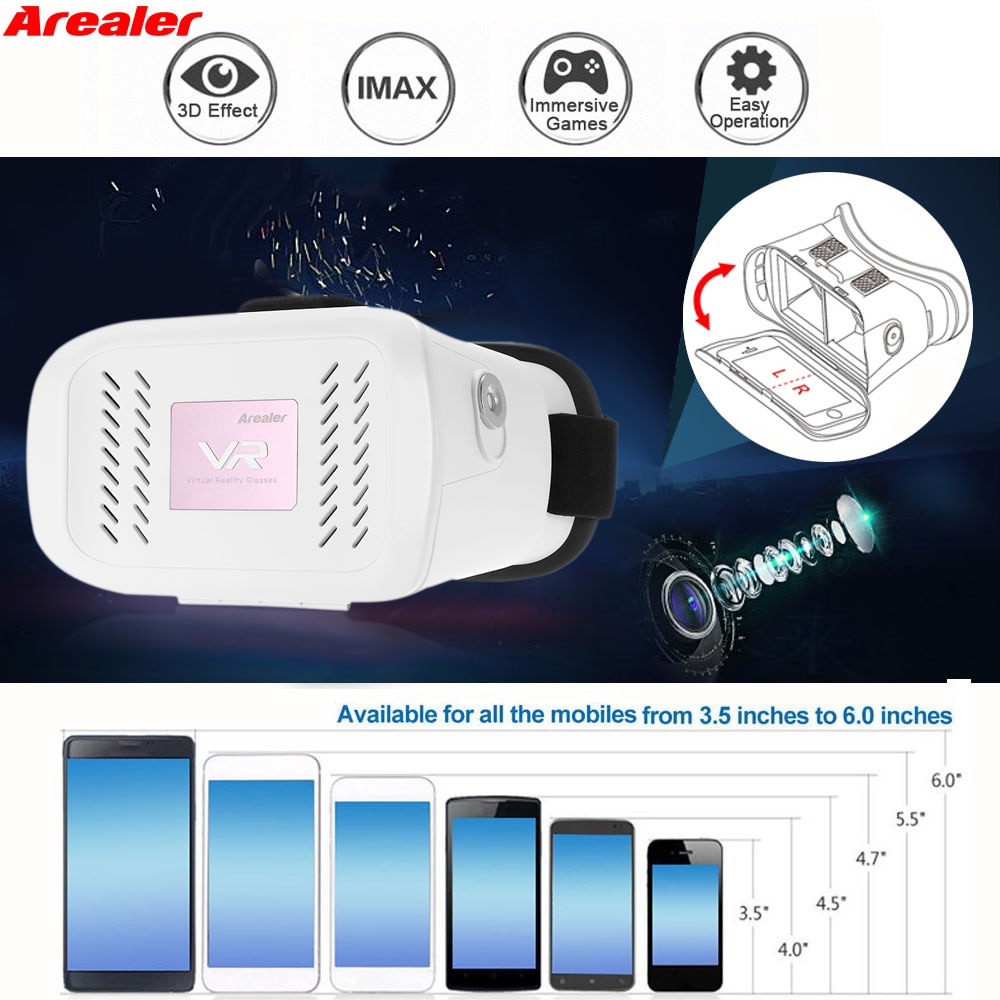 VR 3D Game Arealer Glasses Virtual Reality Glasses VR Headset 3D Movie Magnetic Switch Head-Mounted Headband For Android iOS