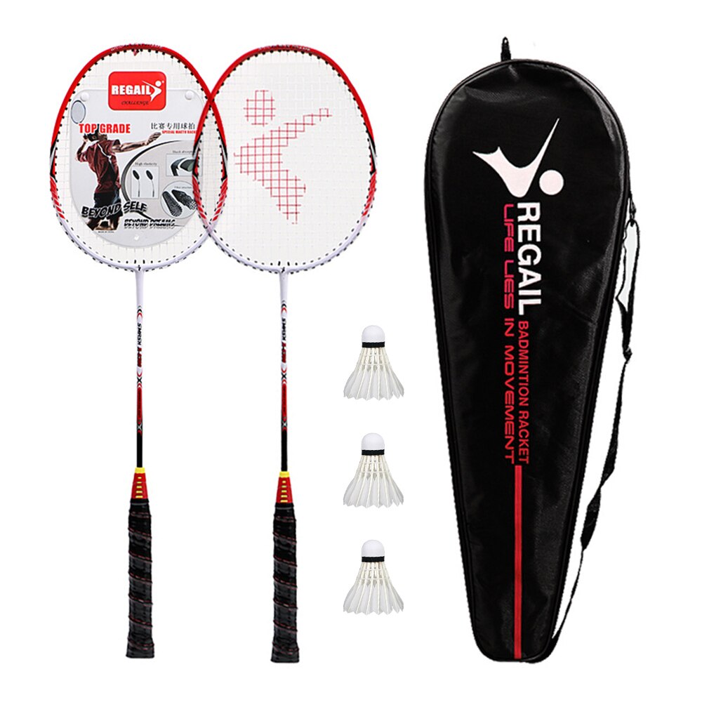 2 Player Badminton Racquets Set with 3 Shuttlecocks Carrying Bag and Badminton Net for Family Recreation Games