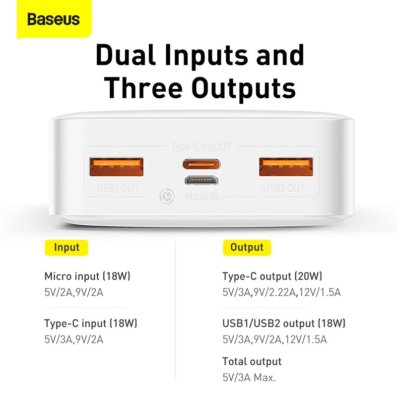 Baseus-batería externa portátil de 30000mAh, Powerbank para teléfono Xiaomi mi, 30000