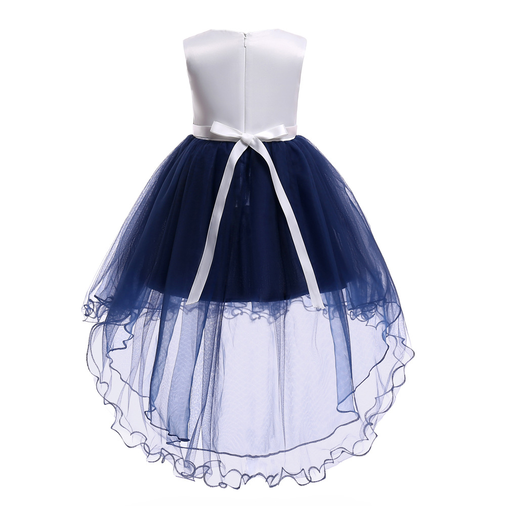 Vestidos de niña de flores de la Marina Alta-baja hasta la rodilla apliques flor niños vestidos de desfile para niñas vestidos de comunión