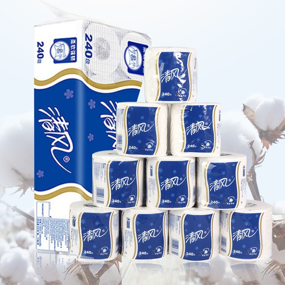 China Well-Known Brand Breeze 10 Rolls Toilet Paper Bulk Bath Tissue Home Bathroom White Soft 3 Ply Roll Raw Pulp Raw Materials