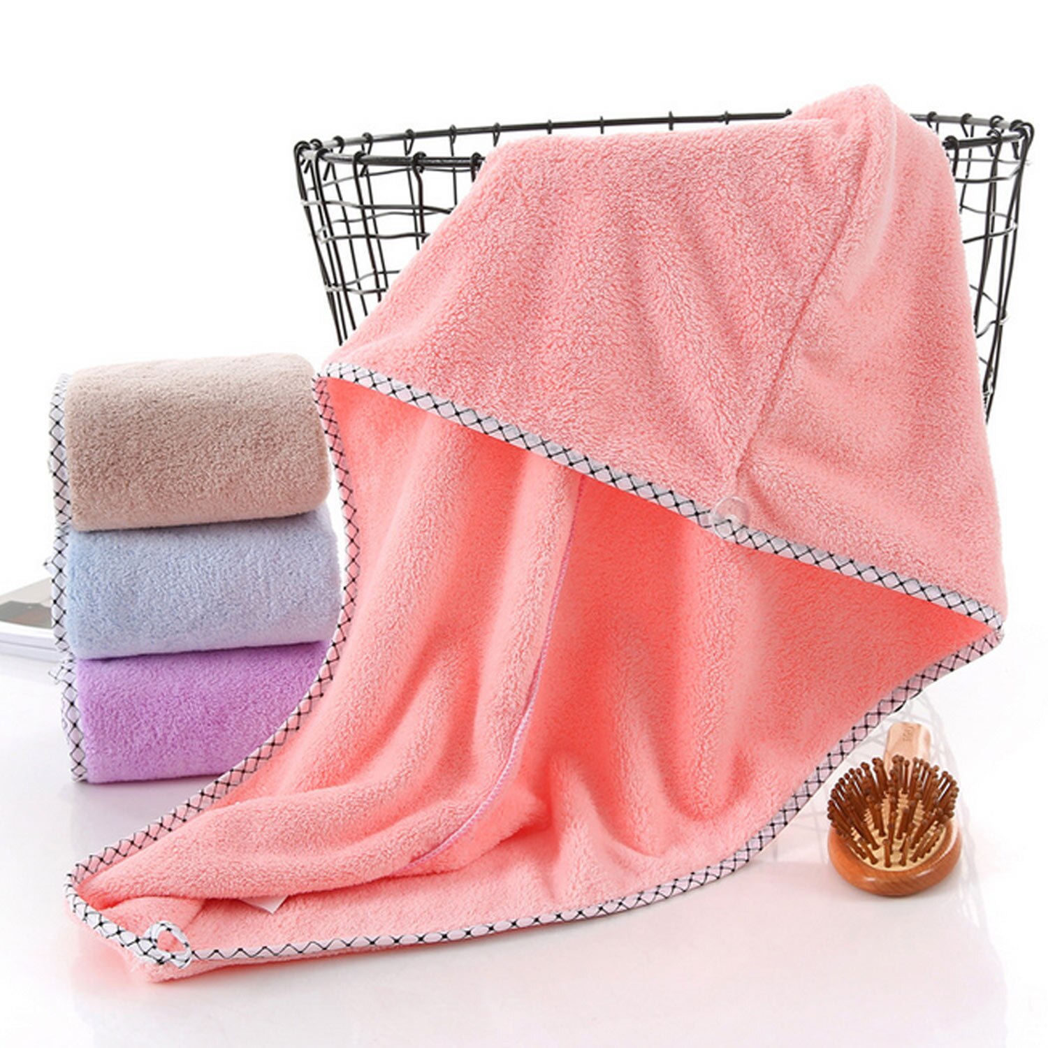 3 szt. W różnych kolorach Super chłonny ręcznik robić włosów z mikrofibry turban skręcać chusta na głowę z guzikiem dla dziewczynek długie włosy szybkoschnący