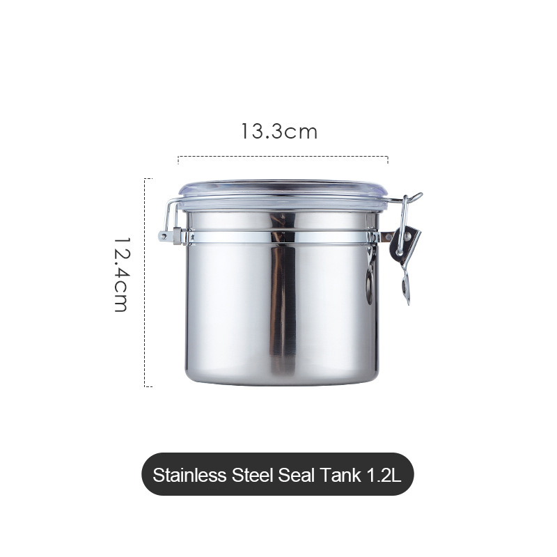 Stainless Steel Coffee Bean Storage Tank Coffee Powder Sealed Tank Food Storage Containers Fresh-Keeping Tank Cereal Dispenser: 1.2L