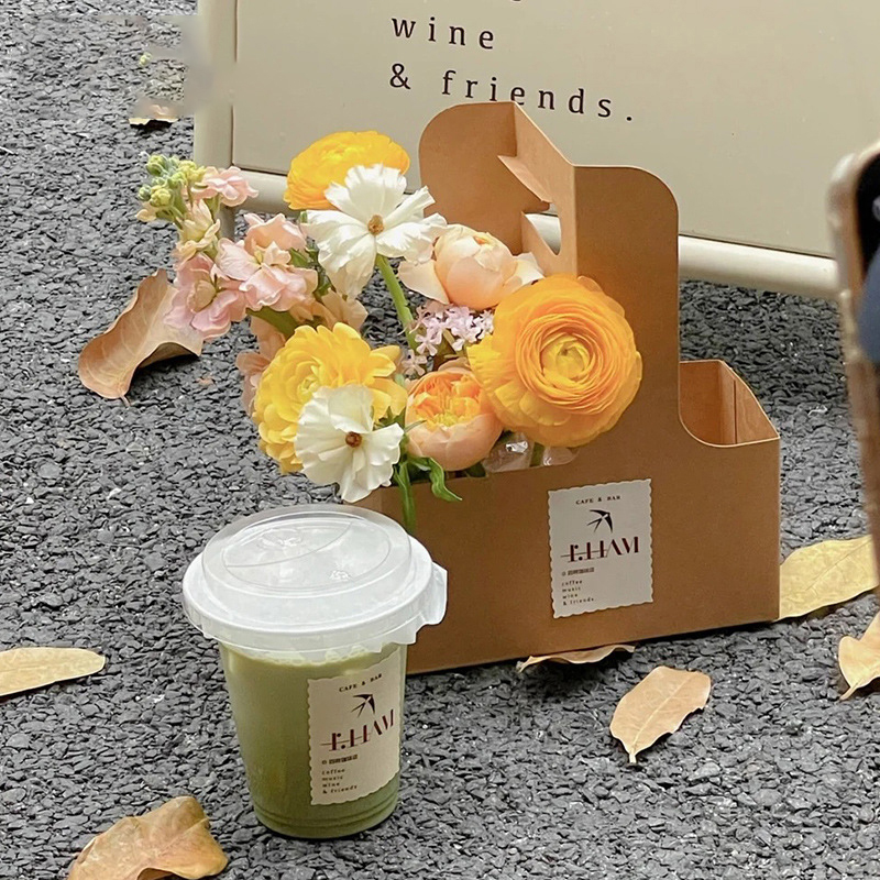 10 st kaffeblommor/kaka/dessertförpackningsask bärbar blompåse kraftpappershållare fotogåva dryckesbärare med handtag