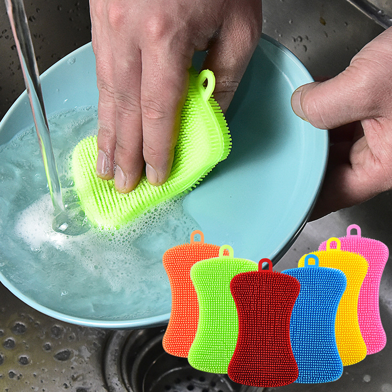 3pz Spazzola per lavare i piatti in silicone Pentola Spugna lavasciuga Tampone abrasivo in silicone Pentola per frutta Spazzole per lavare Strumento per la pulizia della cucina