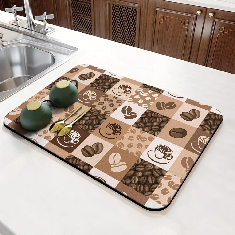 Kaffemenu mønster opvaskemåtte skridsikker superabsorberende spisebord køkkentæppe bordservice skrivebord afløbsmåtte dørmåtter: 45 x 70cm / Grøn