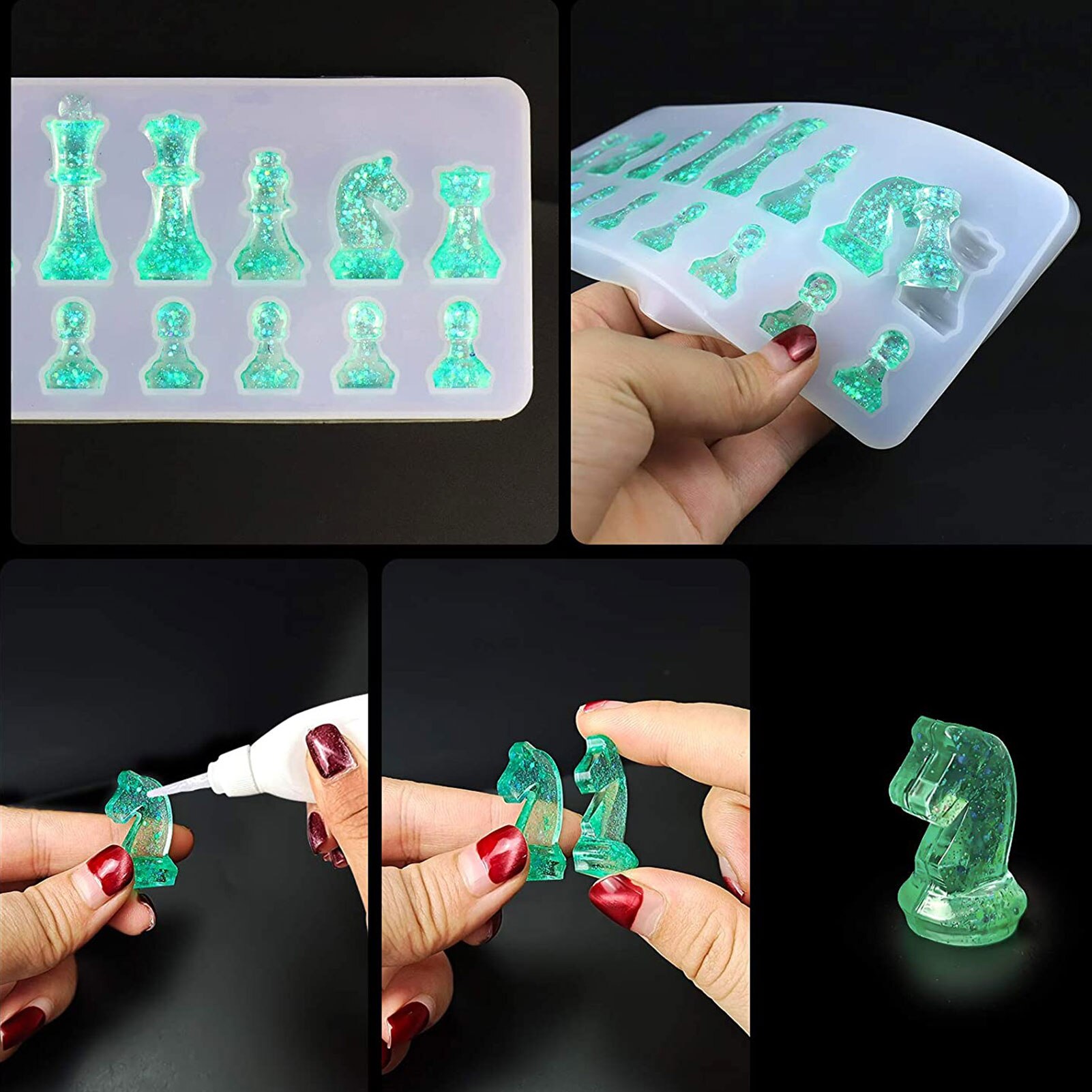 Molde de silicona para tablero de ajedrez, DIY, fundición epoxi de cristal,