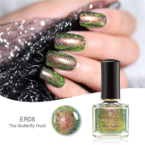 GEBOREN ZIEMLICH 6ml Pfau Holographische Nagellack nagel Wirkung Lange Anhaltende Nagellack glänzend funkeln Pailletten Nagel Kunst Mangel: BP08