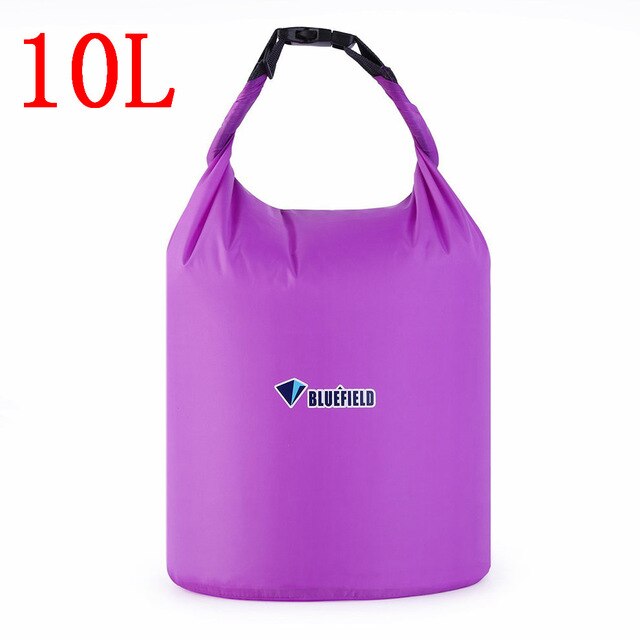 Bluefield 10L 20L draussen Schwimmen Wasserdichte Tasche Camping Rafting Lagerung Trocken Tasche mit Verstellbaren Riemen Haken 5 Farben Wahl: 10L Violett