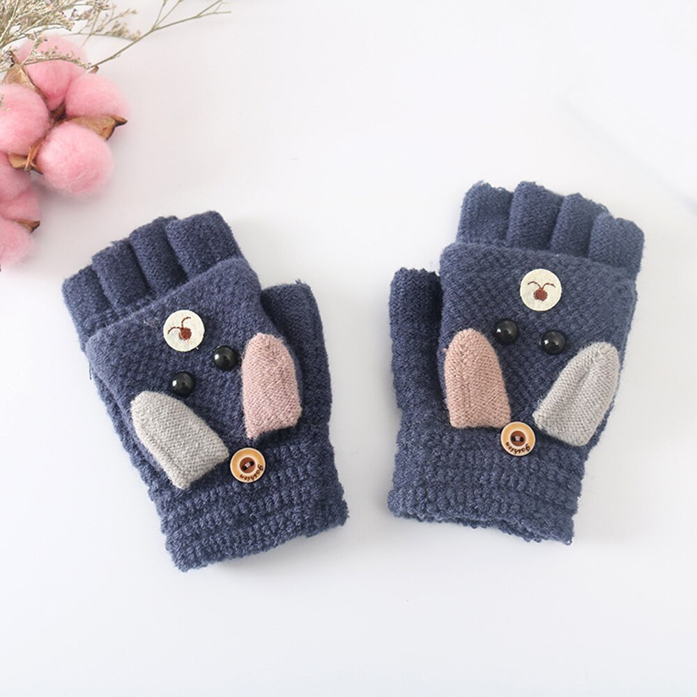 Guantes de algodón para niños de 4 a 12 años, manoplas con tapa y dibujos animados, para mantener el calor, para la escuela primaria, escritura, estudio, navidad: Azul marino
