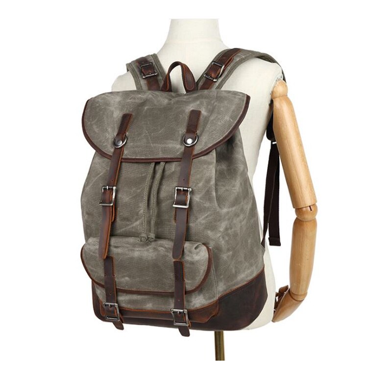 Waterproof Waxed Canvas Backpack Men Rucksack Women bagpack large Travel knapsack