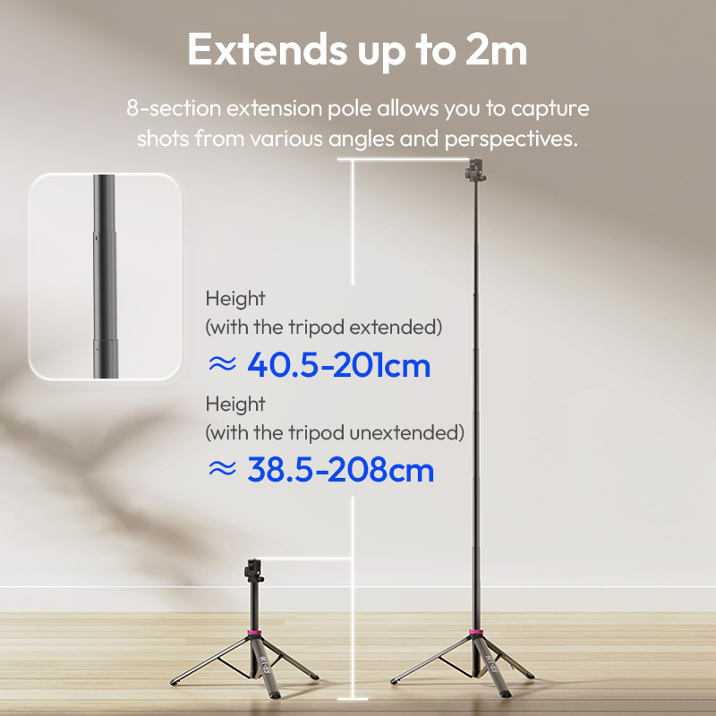 Ulanzi MT-89 Treppiede allungabile con supporto per luce a sgancio rapido da 2 M con supporto per slitta fredda Piastra QR da 1/4 '' per microfono con luce video per fotocamera DSLR