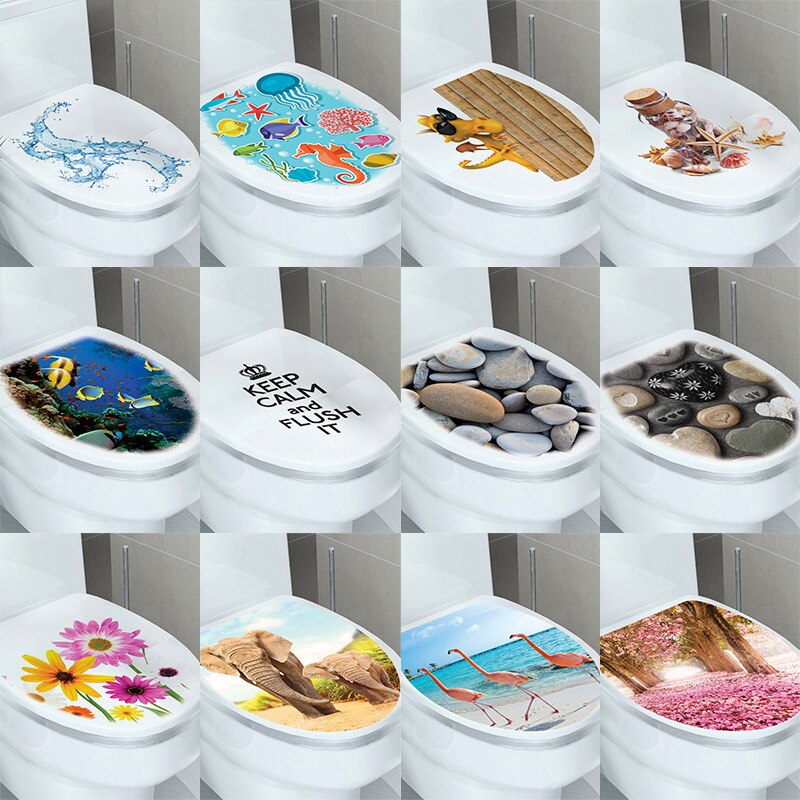 Realistyczne naklejki na toaletę strona główna dekoracje łazienkowe WC ubikacja plakaty pcv kreskówka ścienna Mural DIY kreatywne naklejki ozdobne 14 stylów