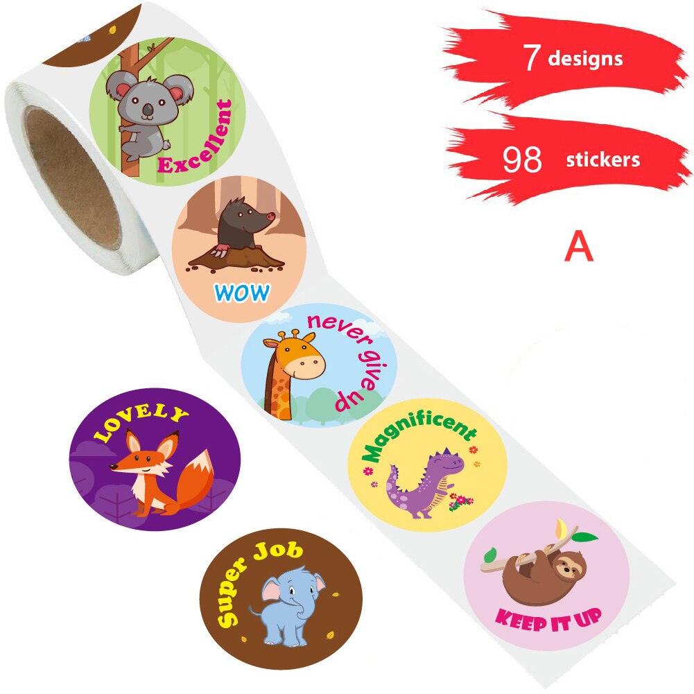 Cartoon Cute Animals Waterproof Students Reward Stickers For Kids Teachers Educational Learning Activities Motivational Portable: A