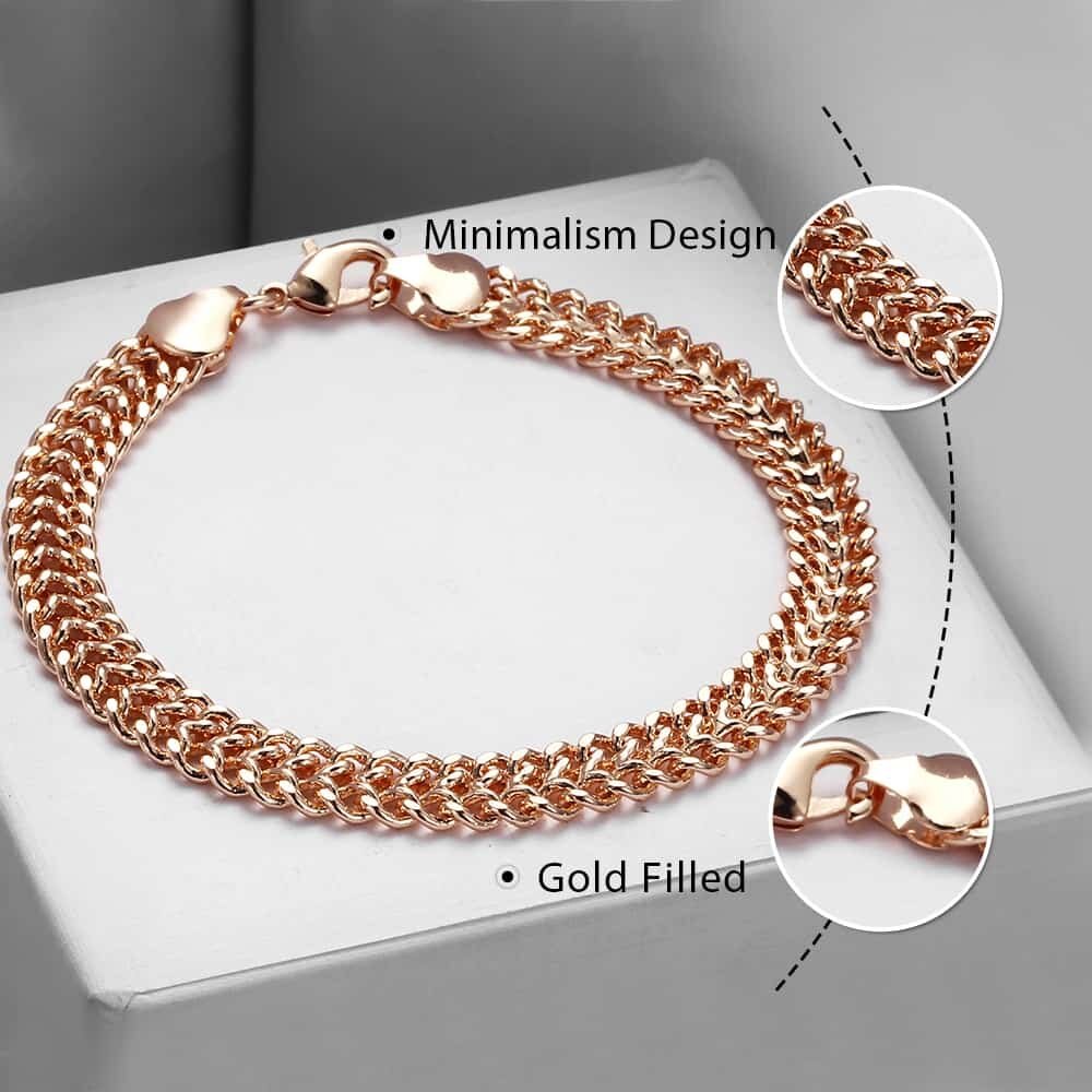 7.5mm Mens Womens Bracelet 585 Rose Gold Filled Double Curb Cuban Weaving Bismark Bracelet Jewelry CB06