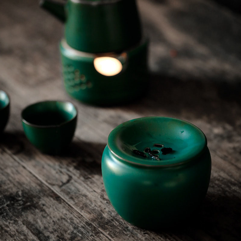 350ml Japanese Style Coarse Ceramic Pottery Jianshui Teaset Water Washing With Cover Tea Washing Ceramic Tea Residue Bucket