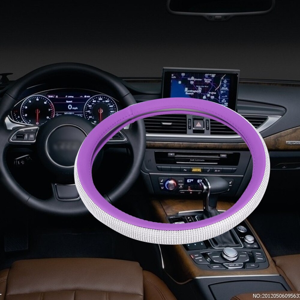 Fashionable Rhinestone Car Steering Wheel Cover Anti-slip Wheel Sleeve Protector (Black Leather + White Diamond): Picture 1