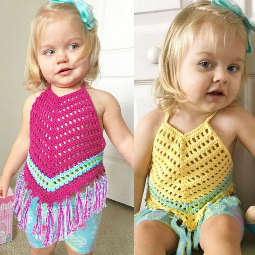 Novo infantil da criança da menina do bebê verão crochet topos bebê tecelagem avental retalhos macacão playsuit bonito roupas de moda
