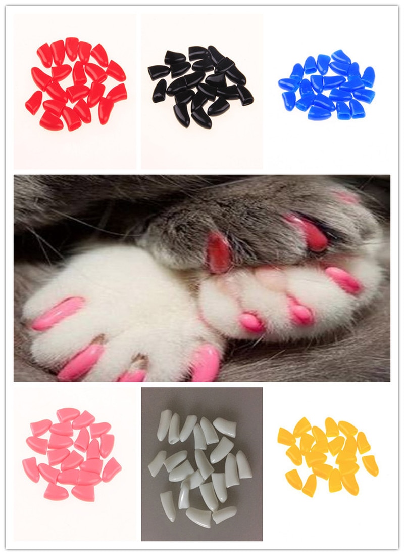 20 piezas perro tapones para uñas de gato suave de silicona Anti-cero pata de Protector de la cubierta del perro del garra aseo manicura gato perro de cuidado de uñas