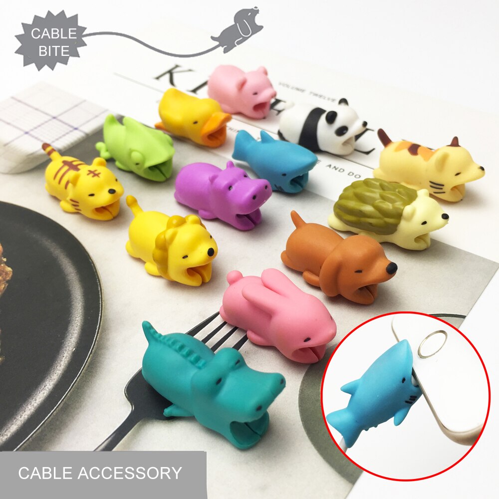 Cute Animal Bite USB Cable Protector Data Line Cord Protector Case Cable Winder Cover For iPhone X Android Charging Cable